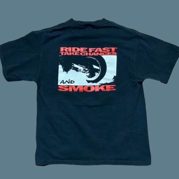 Fruit Of The Loom Vintage Y2K Ride Fast Black Red Graphic T-Shirt Men's Large - Picture 1 of 8